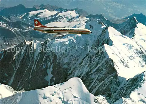 AK / Ansichtskarte Flugzeuge_Zivil Swissair Caravelle ueber Schweizeralpen 