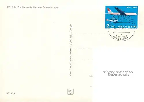 AK / Ansichtskarte Flugzeuge_Zivil Swissair Caravelle ueber Schweizeralpen 