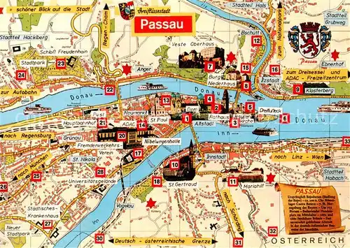 AK / Ansichtskarte Passau uebersichtsplan der Dreifluessestadt Passau