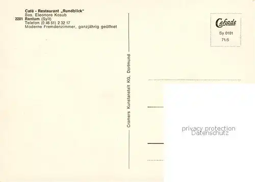 AK / Ansichtskarte Rantum_Sylt Cafe Restaurant Rundblick Nordseeinsel Rantum Sylt