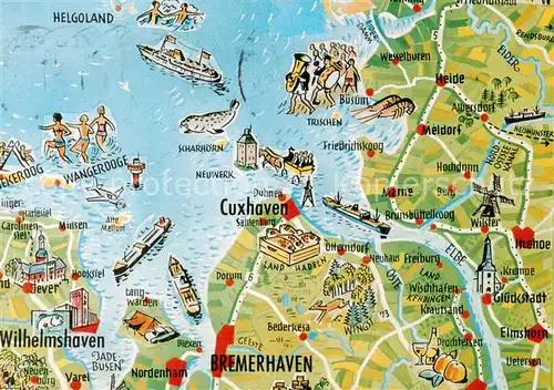 AK / Ansichtskarte Cuxhaven_Nordseebad Die Nordseekueste mit Cuxhaven Bremerhaven Wilhelmshaven Landkarte Cuxhaven_Nordseebad