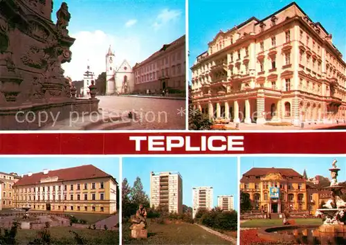 AK / Ansichtskarte Teplice__Teplitz Schoenau_CZ Motive Stadtzentrum Brunnen Wohnsiedlung Hochhaeuser 