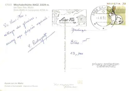 AK / Ansichtskarte Saas Fee_VS Mischabelhuette Berghaus Walliser Alpen 