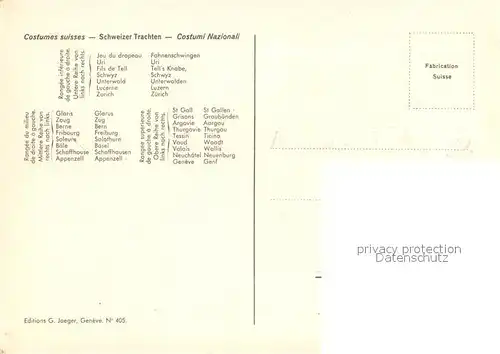 AK / Ansichtskarte Trachten_Schweiz Schweizer Trachten 