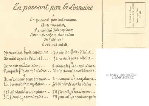 AK / Ansichtskarte Liederkarte En Passant par la Lorraine Liederkarte