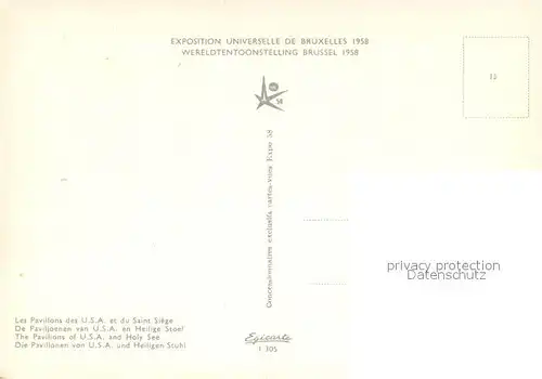 AK / Ansichtskarte Exposition_Universelle_Bruxelles_1958 die Pavilon von U.S.A. und Heiligen Stuhl 