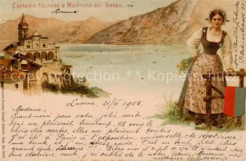 AK / Ansichtskarte Locarno_Lago_Maggiore Costume ticinese e Madonna del Sasso Locarno_Lago_Maggiore