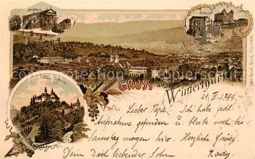 AK / Ansichtskarte Winterthur__ZH Teilansicht m. Schloss Huburg   Bahnhof   Stadthaus 