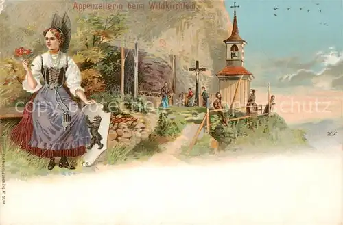 AK / Ansichtskarte Appenzell_IR Appenzellerin beim Wildkirchlein Appenzell IR
