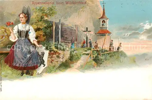 AK / Ansichtskarte Appenzell_IR Appenzellerin beim Wildkirchlein Appenzell IR