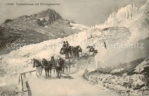AK / Ansichtskarte Furkastrasse_UR Furkastrasse m. Rhonegletscher u. Kutsche 