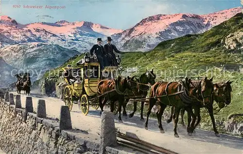 AK / Ansichtskarte Grimsel_Pass Schweizer Alpenpost m. Kutschen Grimsel Pass