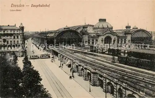 AK / Ansichtskarte Dresden_Elbe Hauptbahnhof m. Strassenbahn 
