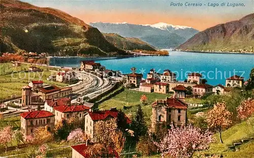 AK / Ansichtskarte Porto_Ceresio_Lago_di_Lugano_IT Teilansicht m. Bahnhof u. See 