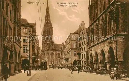 AK / Ansichtskarte  Muenster_Westfalen Prinzipalmarkt u. Lambertikirche m. Strassenbahn Muenster_Westfalen