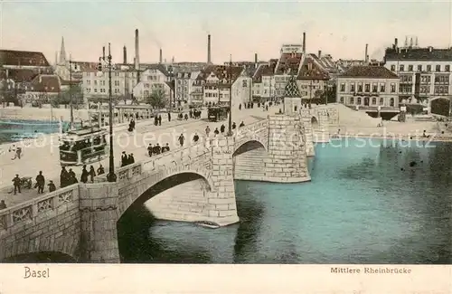AK / Ansichtskarte Basel_BS Mittlere Rheinbruecke m. Strassenbahnen Basel_BS