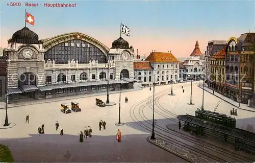 AK / Ansichtskarte Basel_BS Hauptbahnhof m. Strassenbahn Basel_BS