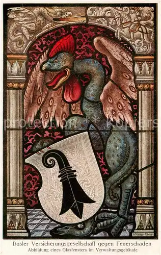AK / Ansichtskarte Basel_BS Glasfenster im Verwaltungsgebaeude d. Basler Versicherungsgesellschaft geg. Feuerschaden Basel_BS