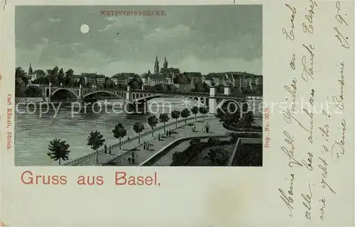 AK / Ansichtskarte Basel_BS Wettsteinbruecke bei Mondschein Basel_BS