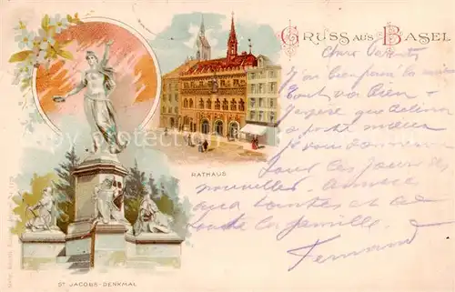 AK / Ansichtskarte Basel_BS Rathaus   St. Jakobdenkmal Basel_BS