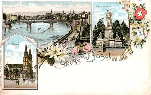 AK / Ansichtskarte Basel_BS St. Jakobdenkmal   Kathedrale   Rhein Basel_BS