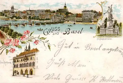 AK / Ansichtskarte Basel_BS St. Jakobdenkmal   Rathaus   Rheinbruecke Basel_BS