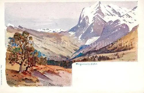 AK / Ansichtskarte Wengernalp Bahn_Wengernalp_Wengen_BE Ausblick v. d. Scheidegg   Kuenstlerkarte C. Baumgartner 