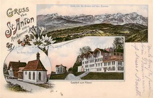 AK / Ansichtskarte St_Anton_1121m_Gais_IR St. Anton Kapelle   Gasthof zum Roessli   Saentis 