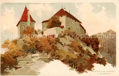 AK / Ansichtskarte Laupen_BE Schloss v. Laupen Aussenansicht Zeichnung Laupen_BE