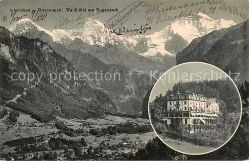 AK / Ansichtskarte Interlaken_BE Waldhotel am Rugenpark u. Panorama Interlaken_BE