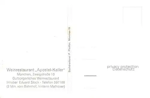 AK / Ansichtskarte 73794671 Muenchen Weinrestaurant Apostel-Keller Innenansicht Muenchen