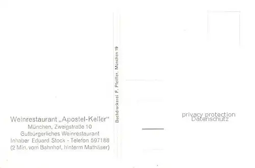 AK / Ansichtskarte 73794673 Muenchen Weinrestaurant Apostel-Keller Innenansicht Muenchen