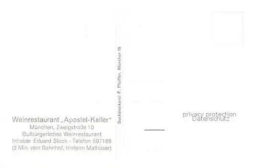AK / Ansichtskarte 73794674 Muenchen Weinrestaurant Apostel-Keller Innenansicht Muenchen