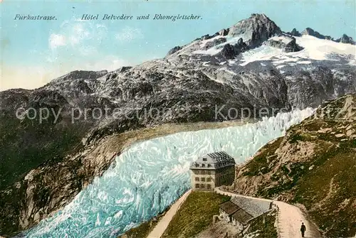 AK / Ansichtskarte Furkastrasse_UR Hotel Belvedere und Rhonegletscher 