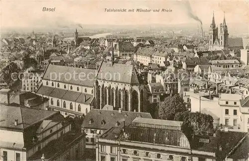 AK / Ansichtskarte Basel_BS Totalansicht mit Muenster und Rhein Basel_BS