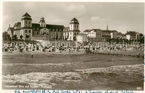 AK / Ansichtskarte  Binz_Ruegen Kurhaus Strand Ostseebad Binz_Ruegen