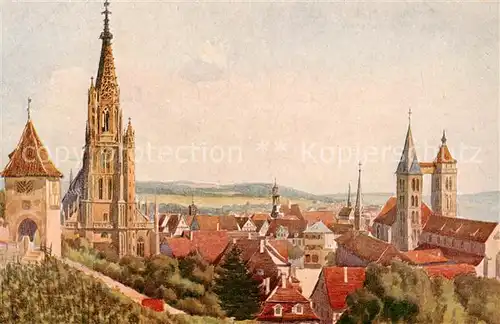AK / Ansichtskarte 73794894 Esslingen__Neckar Stadtbild mit Kirchen J. Marschall Kuenstlerkarte 