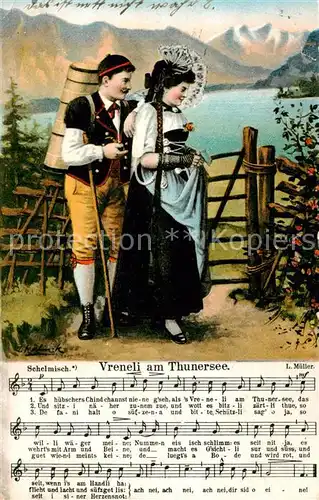 AK / Ansichtskarte Thun_BE Vreneli am Thunersee Lied Noten Junges Paar in Trachten Thun_BE