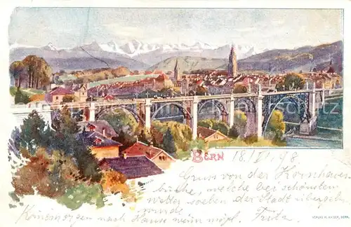 AK / Ansichtskarte Bern_BE Stadtpanorama Bruecke Alpen Kuenstlerkarte Bern_BE