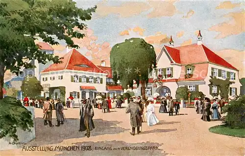 AK / Ansichtskarte  Muenchen Ausstellung Muenchen 1908 Eingang zum Vergnuengungspark Kuenstlerkarte Muenchen