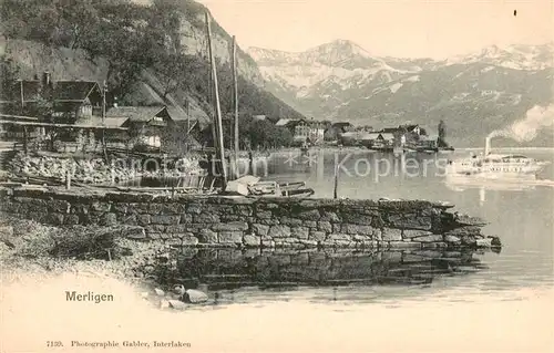 AK / Ansichtskarte Merligen_Thunersee Teilansicht am See m. Dampfer 