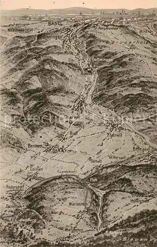 AK / Ansichtskarte Biel Benken_BL Karte v. Oben Umgebung Blauen Bruderholz Basel 