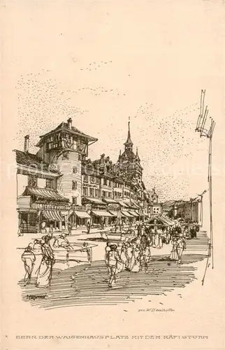 AK / Ansichtskarte Bern_BE Der Waisenhauptplatz m. dem Kaefigturm   Kuenstlerkarte W. Daxelhoffer Bern_BE
