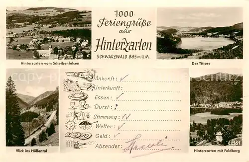 AK / Ansichtskarte  Hinterzarten Panorama vom Scheibenfelsen Titisee Blick ins Hoellental Hinterzarten mit Feldberg Hinterzarten