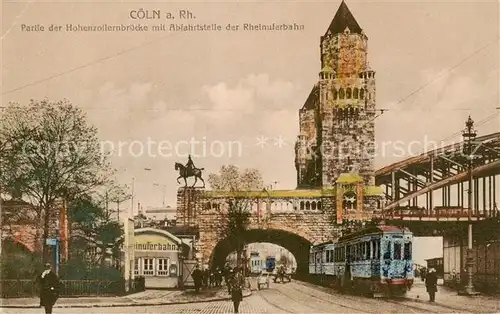 AK / Ansichtskarte  Coeln_Rhein Partie der Hohenzollernbruecke mit Abfahrtstelle der Rheinuferbahn Coeln_Rhein