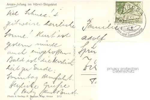 AK / Ansichtskarte Arosa_GR Hoernli Skigebiet Arosa_GR