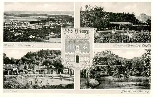 AK / Ansichtskarte  Bad_Driburg Blick von der Iburg Kaspar Heinrich Quelle Freibad Blick zur Iburg Bad_Driburg