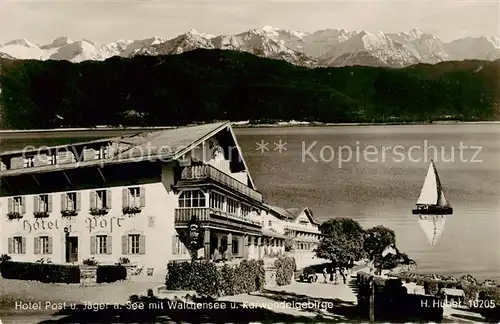 AK / Ansichtskarte  Urfeld_Walchensee Hotel Post und Jaeger am See mit Karwendelgebirge Urfeld Walchensee