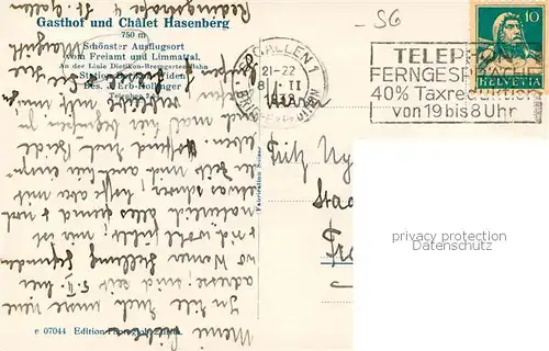 AK / Ansichtskarte Freiamt_St_Gallen_SG Gasthof Chalet Hasenberg Landschaftspanorama Limmattal Alpen 