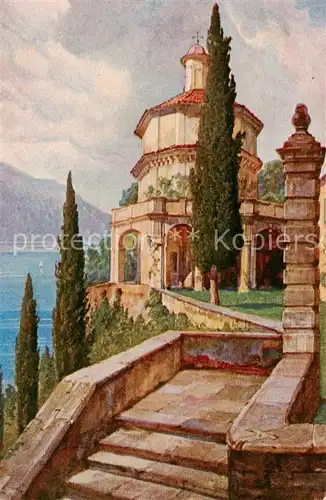 AK / Ansichtskarte Morcote_Lago_di_Lugano_TI Kirche Maria del Sasso Kuenstlerkarte 